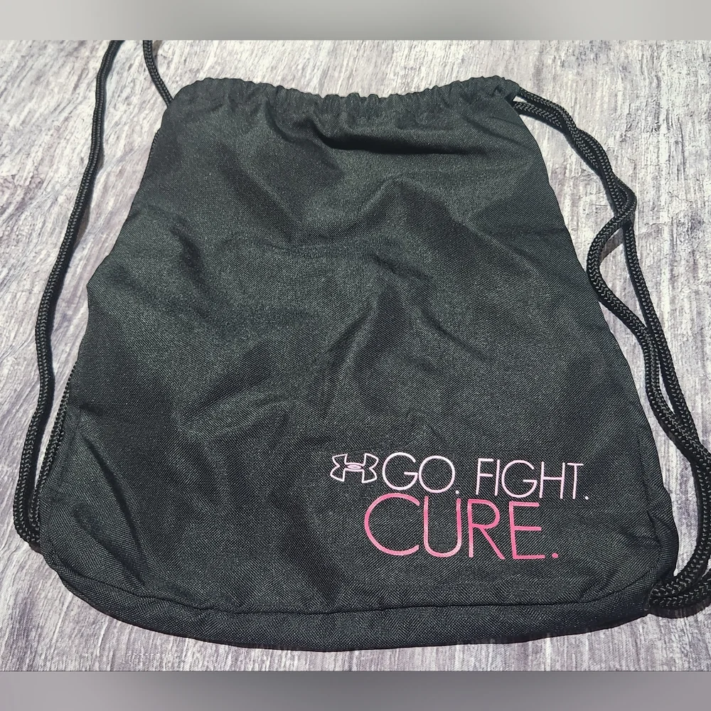 Under Armour Black & Pink  Drawstring Bag Power in Pink -‎ Go Fight Cure